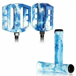 Pack DEMOLITION Pédales + Poignées Blanc-Bleu - Pièces de Démolition pour Fixie