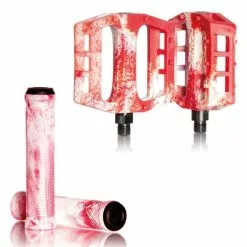 Pack DEMOLITION Pédales + Poignées Flangeless Blanc-Rouge - Pièces BMX de Haute Qualité