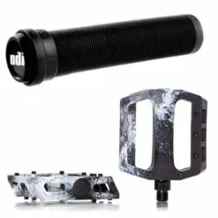 Pack DEMOLITION Pédales Trooper Noir-blanc + Poignées ODI Longneck Noir - Pièces Démolition pour FIXIE/Transmission