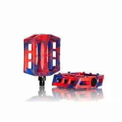 Pédales Demolition Trooper Rouge-Bleu Marble pour Fixie - Transmission Haute Performance