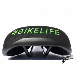 Selle BIKELIFE Noire Logo Vert - Confort et Style pour Cyclistes -France Accessoires Vélo Soldes Boutique selle bikelife noire logo vert 1