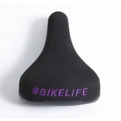 Selle BIKELIFE Noire Logo Violet - Confort et Style pour Cyclistes
