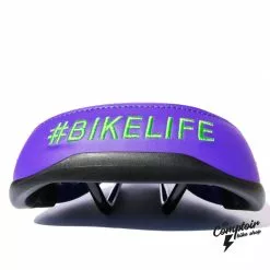Selle BIKELIFE Violette Logo Vert - Confort et Style pour Cyclistes -France Accessoires Vélo Soldes Boutique selle bikelife violette logo vert 2