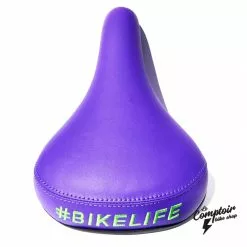 Selle BIKELIFE Violette Logo Vert - Confort et Style pour Cyclistes